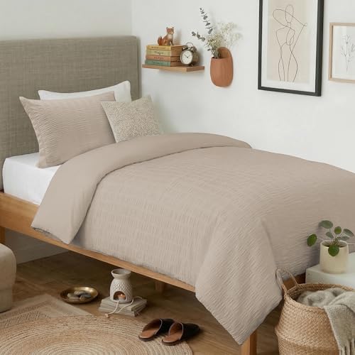 Cozyide Linen Twin Duvet Cover, 2 Pieces Bedding Duvet Covers, Soft Breathable Seersucker Duvet Cover Set with Zipper Closure and Corner Ties (1 Duvet Cover 68"x90" + 1 Pillow Sham 20"x26") Cozyide