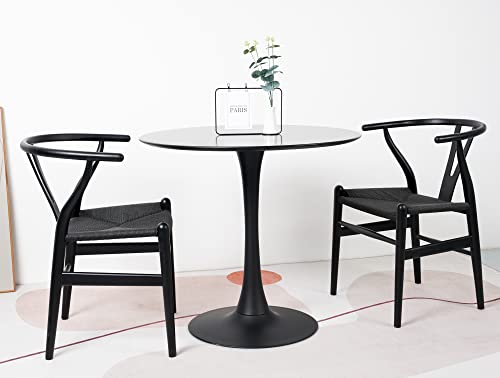 Tomile Solid Wood Wishbone Chair Y Chair Mid-Century Armrest Dining Chair, Rattan Armchair - (Ash Wood Black) Tomile