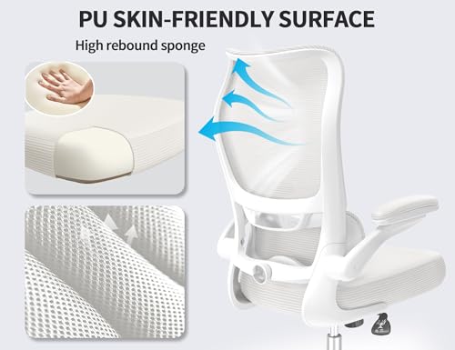 TRALT Ergonomic Office Chair - Desk Chair with Wave High Back Adjustable Lumbar Support Computer Chair - Gaming Chairs Mesh Backrest and PU Leather Seat for Home Reading Chairs to Adults(White) TRALT