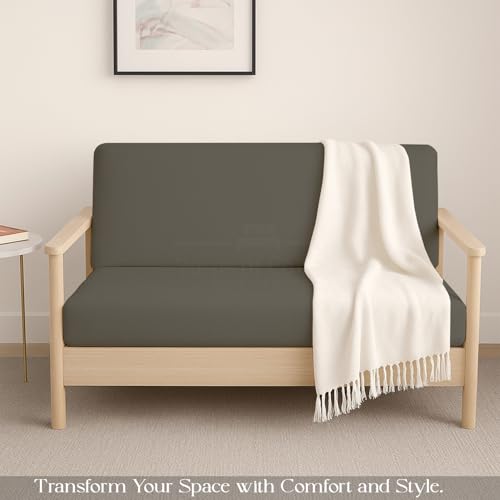 Full Size Foldable Armless Futon Covers - Microfiber Futon Slipcovers Furniture Protector Without Armrests - Zippered Couch Cover Sofa Bed Protector, Sleeper Sofa Cover, Machine Washable, Dark Grey Yarns of Cotton