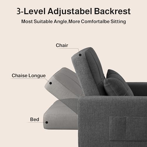 Ahomly Convertible Sofa Chair Bed, 3-in-1 Multi-Functional Sleeper Chair Bed, Adjustable Backrest Recliner with Modern Linen Fabric for Living Room Bedroom Apartment Small Space, Dark Grey
