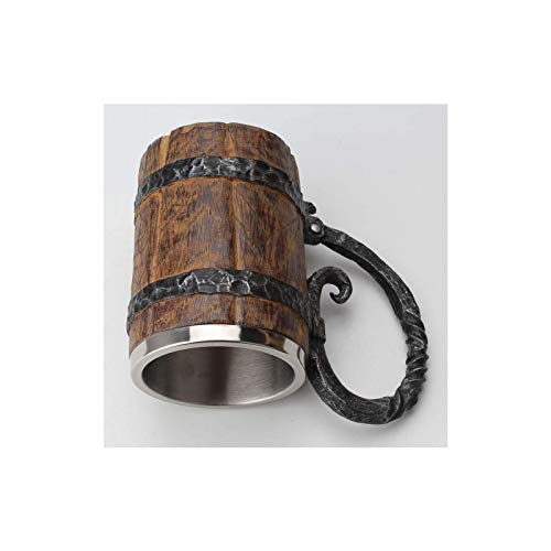 Wooden-Barrel Beer Mug,650 ml Stainless Steel Cup,Bucket Shaped Drinkware With Handle,Wood Carving Beer Mug,for Bar Restaurant,Home, Laipi