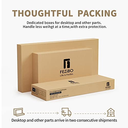 FEZIBO 66 Inch Executive L Shaped Standing Desk, Electric Height Adjustable Stand up Desk with 2-Drawer File Cabinet, Home Office Modern Wood Computer Desk with Shelves, White Frame/Light Walnut Top FEZIBO