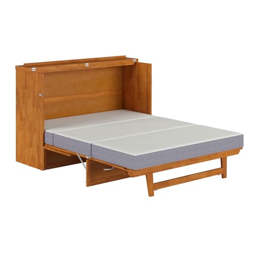 AFI, Northfield Queen Murphy Bed Chest with 6" Mattress, Storage Drawer & Built-in USB Charger, Light Toffee AFI