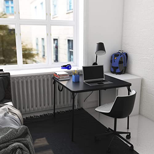 Cosco XL 38.5" Resin Fold-in-Half Card Table, Black, Wheelchair Accessible, Lightweight, Pinch-Free Locking System Cosco