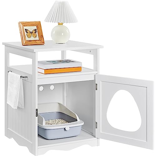 Yaheetech Cat Litter Box Enclosure, Hidden Litter Box Furniture with Open Shelf, Indoor Cat Washroom, Storage Cabinet Pet Crate, Side End Table, Wooden Pet House White Yaheetech