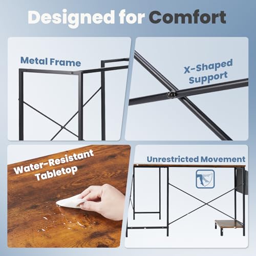 DUMOS L Shaped Desk Computer Gaming Corner Table 50 Inch Home Office Writing Student Work PC Workstation with Side Storage Bag CPU Stand for Bedroom Small Spaces DUMOS