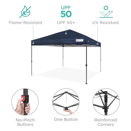 Best Choice Products 12x12ft 1-Person Setup Pop Up Canopy Tent Instant Portable Shelter w/ 1-Button Push, Case, 4 Weight Bags - Navy Blue Best Choice Products