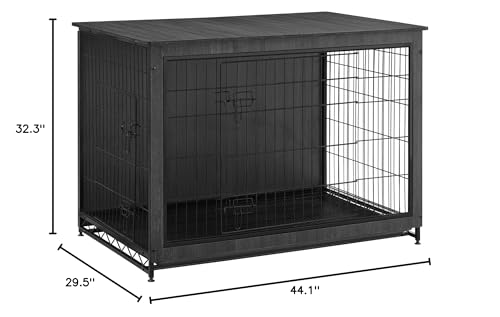 Feandrea Dog Crate Furniture, 44.1" Side End Table, Modern Kennel for Dogs Indoor up to 80 lb, Heavy-Duty Dog Cage with Multi-Purpose Removable Tray, Double-Door Dog House, Ink Black UPFC004B01 Feandrea