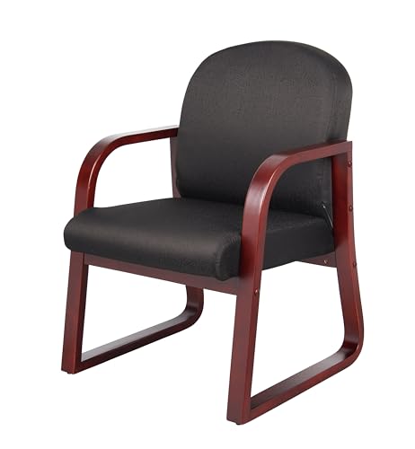 Boss Office Products Mahogany Frame Fabric Side Chair in Black, 250 (B9570-BK) Boss Office Products