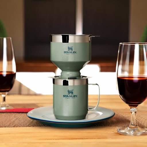Stanley Perfect Brew Pour Over Set with Camp Mug- Reusable Filter - BPA-Free - Easy-clean Stainless Steel Coffee Maker - Hammertone Green STANLEY