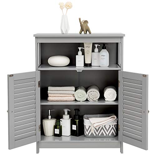 Tangkula Grey Freestanding Bathroom Storage Cabinet with Double Shutter Doors and Adjustable Shelf Tangkula