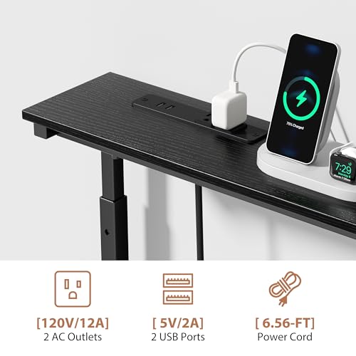 GRLEAF 39" Adjustable Height Narrow Console Table with Power Outlets, Long Sofa Table with Charging Station Behind Couch Table Skinny Entryway Table for Living Room, Hallway and Office – Black GRLEAF