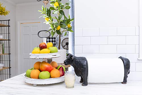 Creative Co-op EC0125 Distressed Wood 2-Tier Tray with Metal Handle, Cream Creative Co-Op