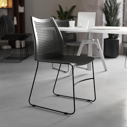 Flash Furniture Hercules Series Contoured Lobby Chairs with Air-Vent Honeycomb Backs, Ergonomic Stacking Chairs for Offices, Set of 5, Black