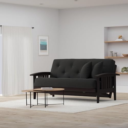 Nirvana Futons Westfield Espresso Finish (Warm Black) Full or Queen Size Futon Set, Mission Style Wood Futon Frame with Mattress Included (Twill Black) Nirvana Futons