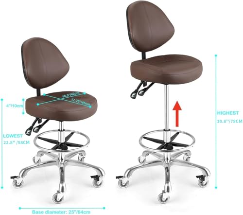McDooFly Rolling Drafting Chair with Back Support - Tall Office Chair for Standing Desk Adjustable Foot Ring Swivel Rolling Stools for Workshop Art Studio Salon Shop Counter Home Office (Brown) McDooFly