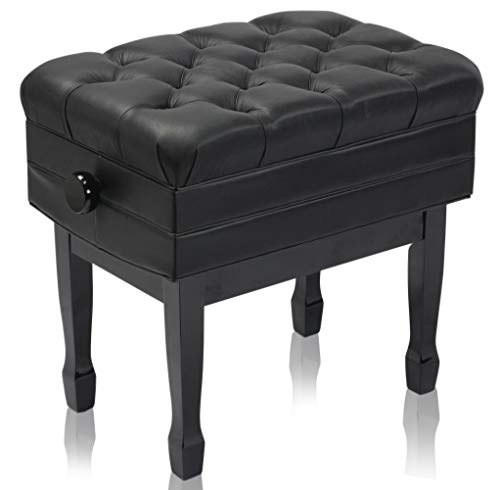 Griffin Genuine Leather Adjustable Piano Bench Black Solid Wood Vintage Style & Heavy-Duty Ergonomic Keyboard Stool | Cushion Seat with Storage Space Griffin