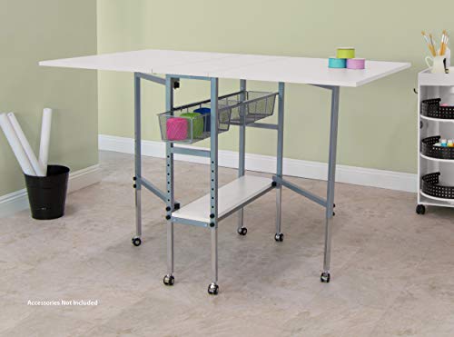 Sew Ready Hobby and Cutting Table - 58.75" W x 36.5" D White Arts and Crafts Table with 2 Mesh Storage Drawers, Silver/White Sew Ready