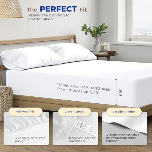 THREAD SPREAD 100% Egyptian Cotton Sheets Full Size - 600 Thread Count White Sheet, 4 PC 16" Deep Pocket Full Size Sheets Sets, High Thread Count Soft Cooling Sateen Weave Cotton Hotel Luxury Sheet THREAD SPREAD
