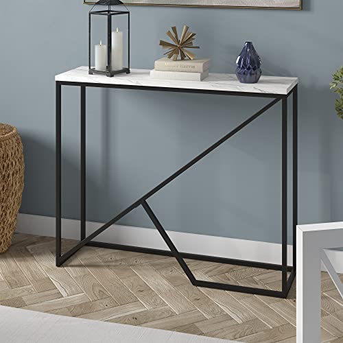 Henn&Hart 36" Wide Console Table with Faux Marble Top in Blackened Bronze, for Home, Living Room, Bedroom, Entertainment Room, Office Henn&Hart