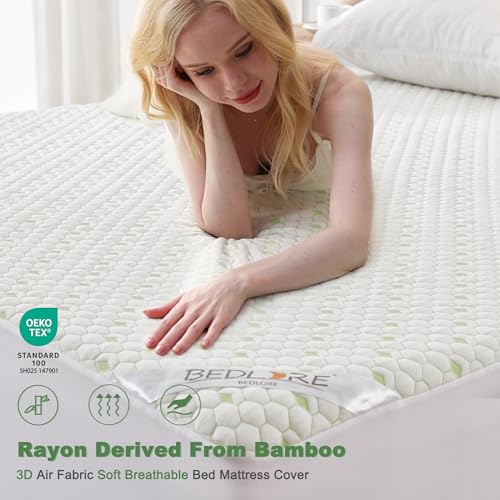 Waterproof Mattress Protector, Twin Size Mattress Pad Fitted 6"-15" Deep Pocket, 3D Air Fabric Soft Breathable Bed Mattress Cover Noiseless Washable BEDLORE