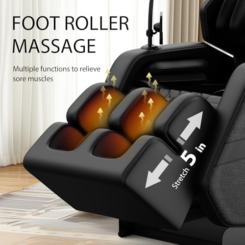 KEIKI Massage Chair Recliner with Zero Gravity, Full Body Air Pressure & Heating, Shiatsu Back & Foot Roller Massage, Bluetooth Speaker, Blue Ambient Light, PU Leather for Home & Office, Black KEIKI