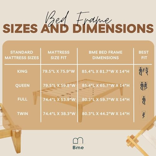 Bme Chalipa 14” Solid Wood Queen Bed Frame with Japanese Joinery - Minimalist Platform Design & Enhanced Storage Bme