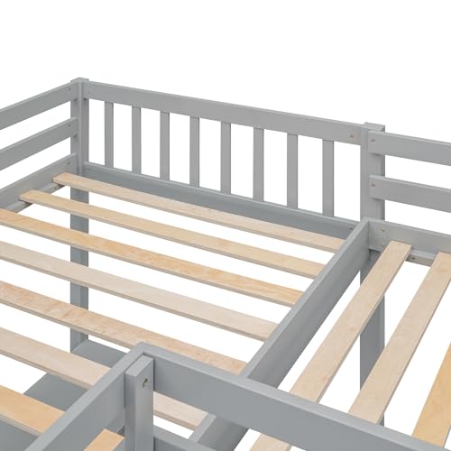 Harper & Bright Designs L-Shaped Loft Bed with Desks, Wood Twin Size Loft Bed with Ladder & 2 L-Shaped Desks, Corner Twin Bed for Kids, Teens, Adults (Gray) Harper & Bright Designs