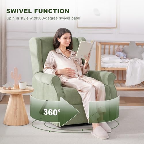 Eiayeebil Nursery Swivel Glider Recliner,Rocking Chair Nursery with Footrest,Rocking Recliner Chair for Nursery,Glider Rocker Recliner for Living Room & Bedroom,Green Eiayeebil
