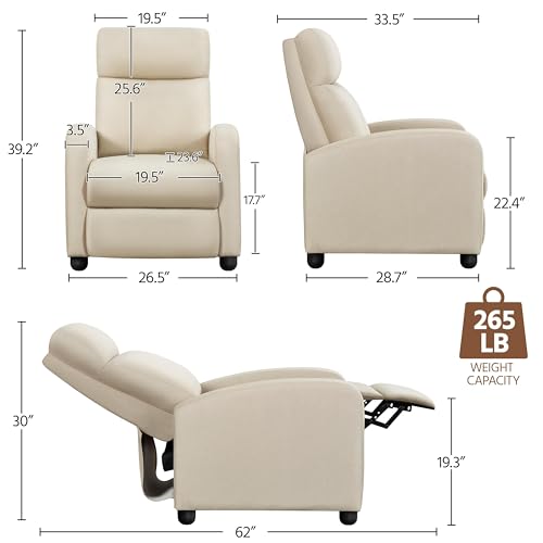 Yaheetech Modern Fabric Recliner Chair Sofa Adjustable Single Sofa with Thicker Seat Cushion and Backrest for Living Room Home Theater, Beige