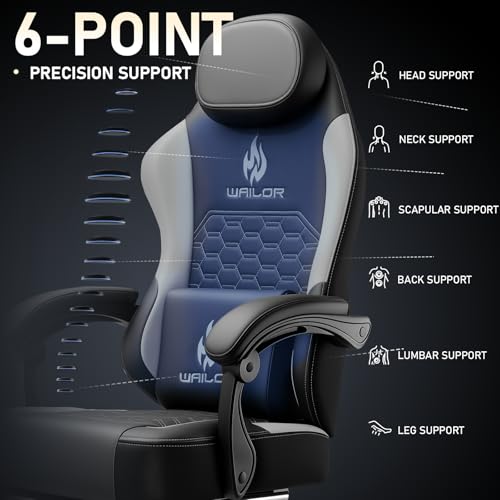 WAILOR Gaming Chair with Massage and Packet Spring Cushion,Ergonomic Gamer Chairs for Adults with Footrest 300lbs,High Back Gamer Leather Chair with Headrest and Lumbar Support WAILOR