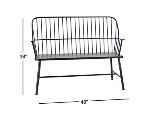 Deco 79 Metal Patio Outdoor Bench Grill Style High Back Frame Patio Bench with Trestle Legs and Armrests, Bench 48" x 19" x 38", Black Deco 79