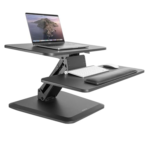 Mount-It! Compact Standing Desk Riser, Height Adjustable Desktop Sit Stand Workstation with Gas Spring, Tabletop Stand Up Desk with Keyboard Tray, Black Mount-It!