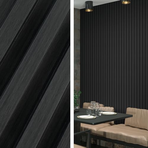 INNO STICKERS 6-Piece WPC Acoustic Slat Wall Panel for Modern Interior Decor, 94.5” x 6.5” 3D Wood Slat Wall Paneling for Living Room, Charcoal, 25.6 Sq.Ft INNO STICKERS