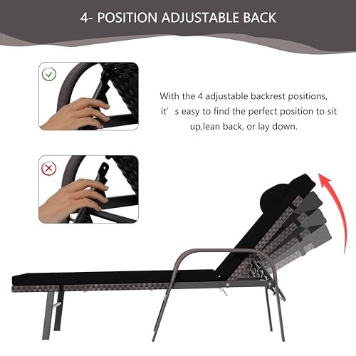 ASJMR Patio Chaise Lounge Set 3 Pieces Outdoor Lounge Chair with Rattan Adjustable Backrest Armrest and Folding Table for Beach Patio,Sand, for Poolside Backyard Porch