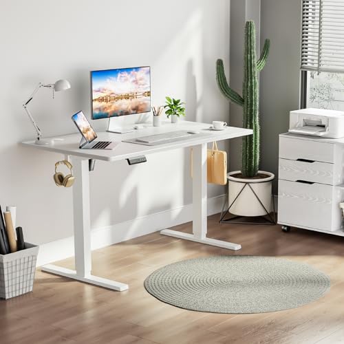 Smug Adjustable Height Standing Desk Electric Sit Stand Up Down Computer Table Ergonomic Rising Modern Lift Motorized Gaming Desktop Workstation for Work Home Office, 40" L X 24" W, White SMUG