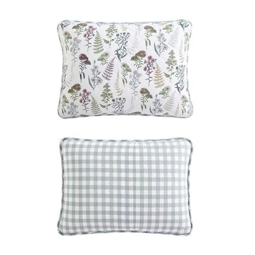 Eddie Bauer - Twin Quilt Set, Reversible Cotton Bedding with Matching Sham, Classic Floral Home Decor with Plaid Reverse (Flower Field Green, Twin) Eddie Bauer