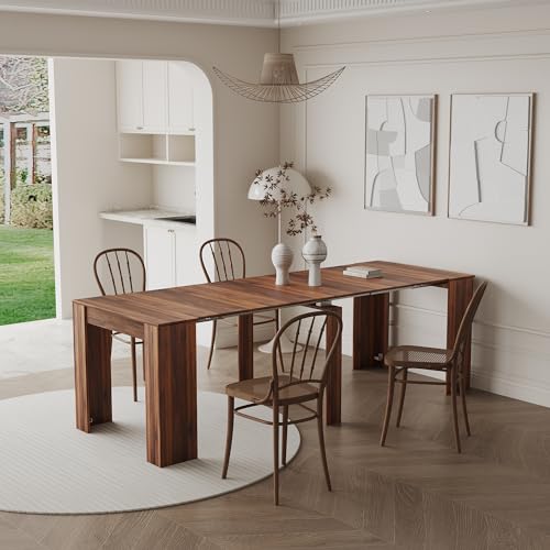 HOMBIX Extendable Dining Table, Transformer Folding Console Table for 10-12 People, Space Saving Dining Room Table for Apartments & Homes, Walnut HOMBIX