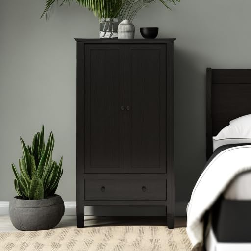Panana 2 Door Wardrobe, Armoire with Drawer for Bedroom (Black) Panana