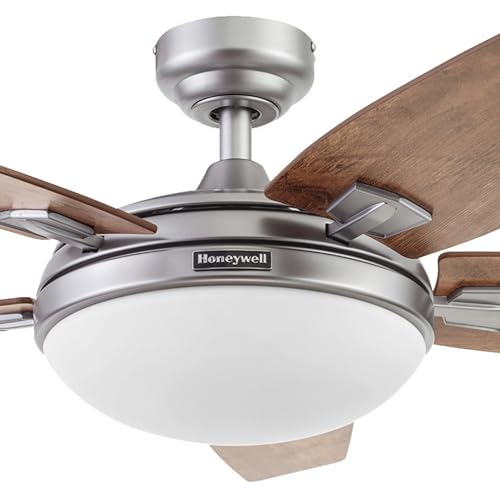 Honeywell Ceiling Fans Carmel Modern 48 Inch Ceiling Fan with Light, Remote Control Fan, LED Indoor Fan with 5 Blades, Gray Oak and Brown Chestnut Blade Finish Options, Silver (51627-01) Honeywell