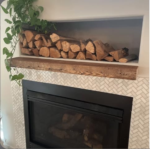 Modern Timber Craft Reclaimed Wood Fireplace Mantel Shelf | Solid Rustic American Barnwood with Floating Shelf Brackets | 2.75" Thickness | 54" L x 8" D, Unfinished Modern Timber Craft