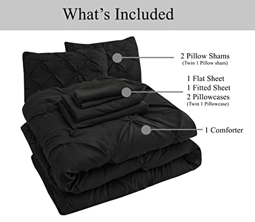 LANE LINEN 5 Piece Twin Size Comforter Set - Hotel Style Black Twin Comforter Set with Sheets - All-Season Trendy Design, Deep Pocket Sheets, Pillowcases & Shams - Super-Soft, Durable & Comfy Bedding LANE LINEN