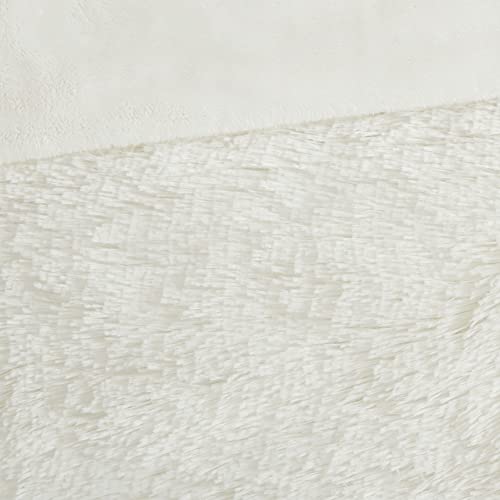 Intelligent Design Malea Shaggy Duvet with Quilted Box Design, Long Faux Fur Comforter Cover Cozy Bedding Set, Matching Shams, (Insert Not Included) Full/Queen, Ivory 3 Piece, 90x90 Intelligent Design