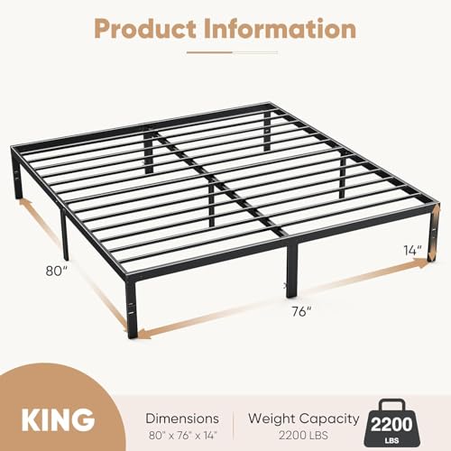 King Size Bed Frame - Metal Platform Bed Frames Mattress Foundation with Steel Slat Support, No Box Spring Needed, Storage Space Under Base, Easy Assembly, Black DUMOS