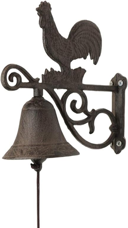 Ebros Gift Cast Iron Rustic Vintage Western Farmhouse Rooster Chicken Door Wall Dinner Yard Bell Outdoor Southwestern Farm Cowboy Cowgirl Accent Bells Ebros Gift