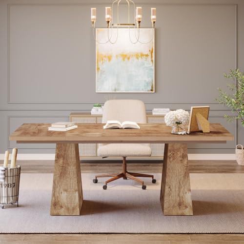 Tribesigns 63-Inch Executive Desk, Large Office Computer Desk with Double Pedestal, Modern Simple Workstations Writing Table Conference Table Business Furniture for Home Office, Natural Tribesigns