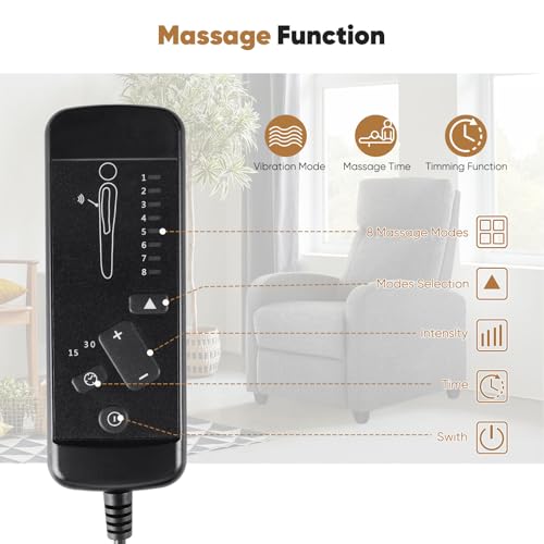 DUMOS Recliner Chair for Adults, Massage Reclining Chair for Living Room, Adjustable Home Theater Seating Single Sofa with Padded Seat Backrest and Footrest, Linen, Grey DUMOS