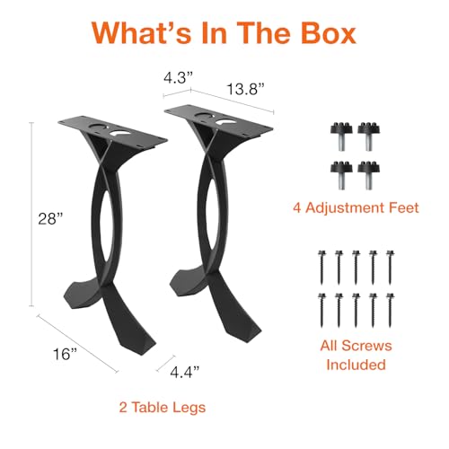 Flowyline 28" H 207 Curva Handcrafted Black Metal Table Legs and Bases for Console Tables | Steel Desk Legs | Rust-Resistant, Adjustable Furniture Legs | DIY Mid-Century Modern | Indoor/Outdoor Flowyline