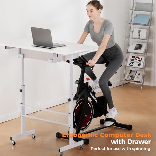 COMHOMA Small Standing Desk Adjustable Height Small Computer Desk Mobile Portable Rolling Laptop Table with Wheels 32" Computer Workstation Sit Stand Desks Portable Standing Table Treadmill desks COMHOMA